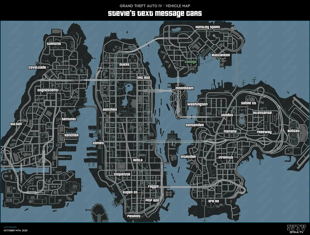 GTA IV Stevie's Text Message Cars Map