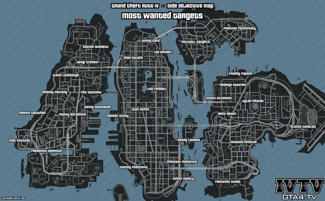 GTA IV Most Wanted Targets Map