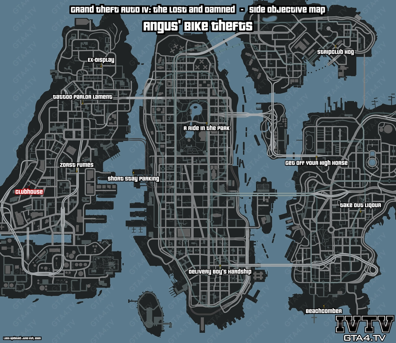 GTA IV: The Lost and Damned Angus' Bike Thefts Map