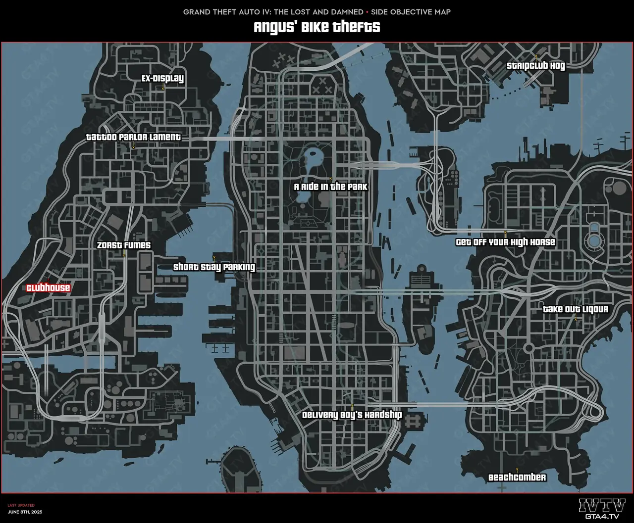 GTA IV: The Lost and Damned Angus' Bike Thefts Map