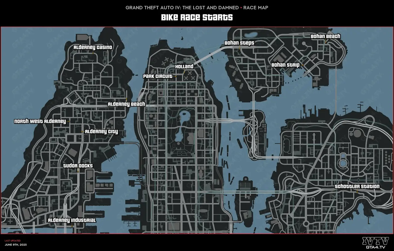 GTA IV: The Lost and Damned Bike Race Starts Map