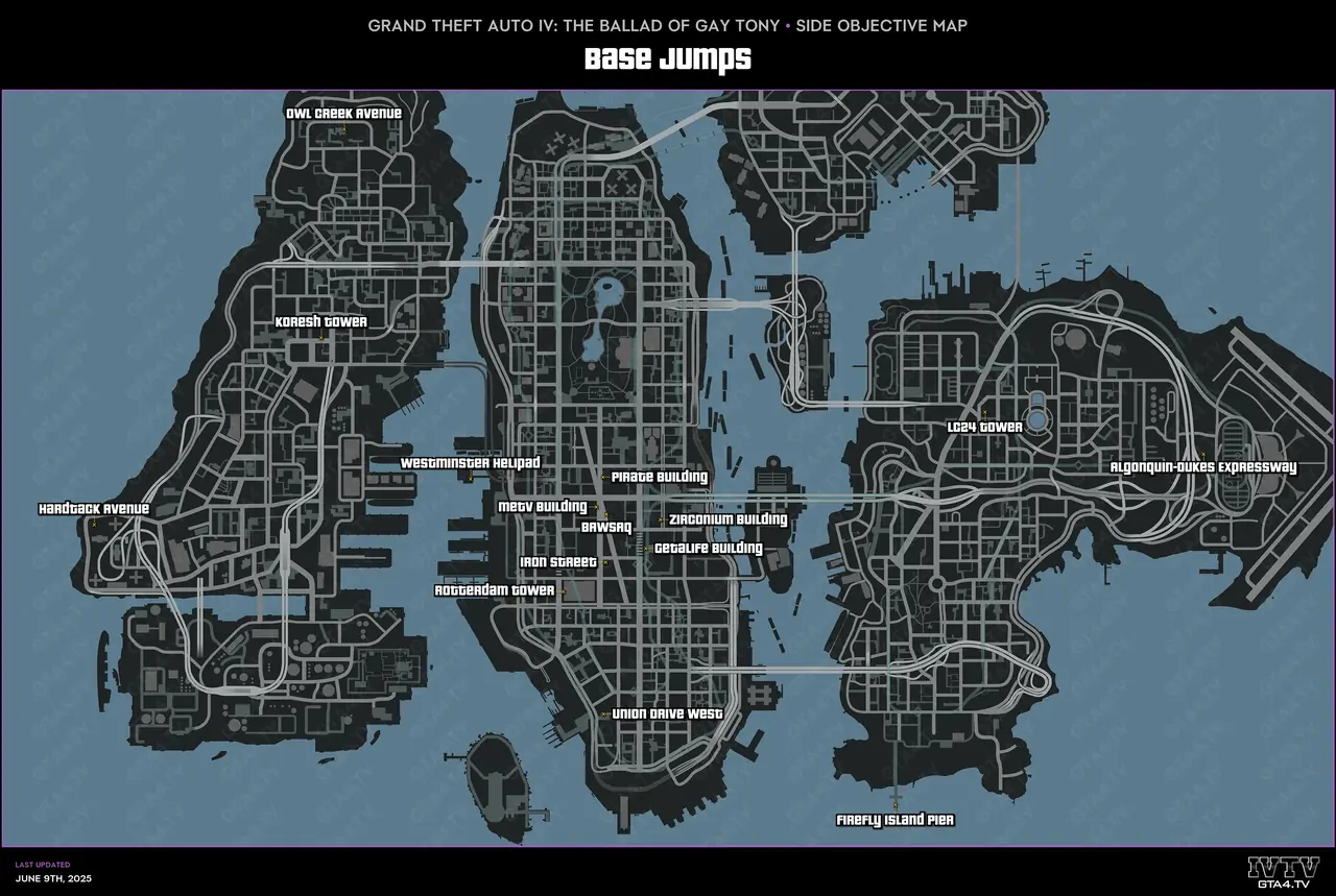 GTA IV: The Ballad of Gay Tony Base Jumps Map