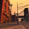 An empty street glows orange at sunset (or sunrise!)