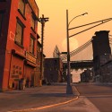 An empty street glows orange at sunset (or sunrise!) | Views: 4075